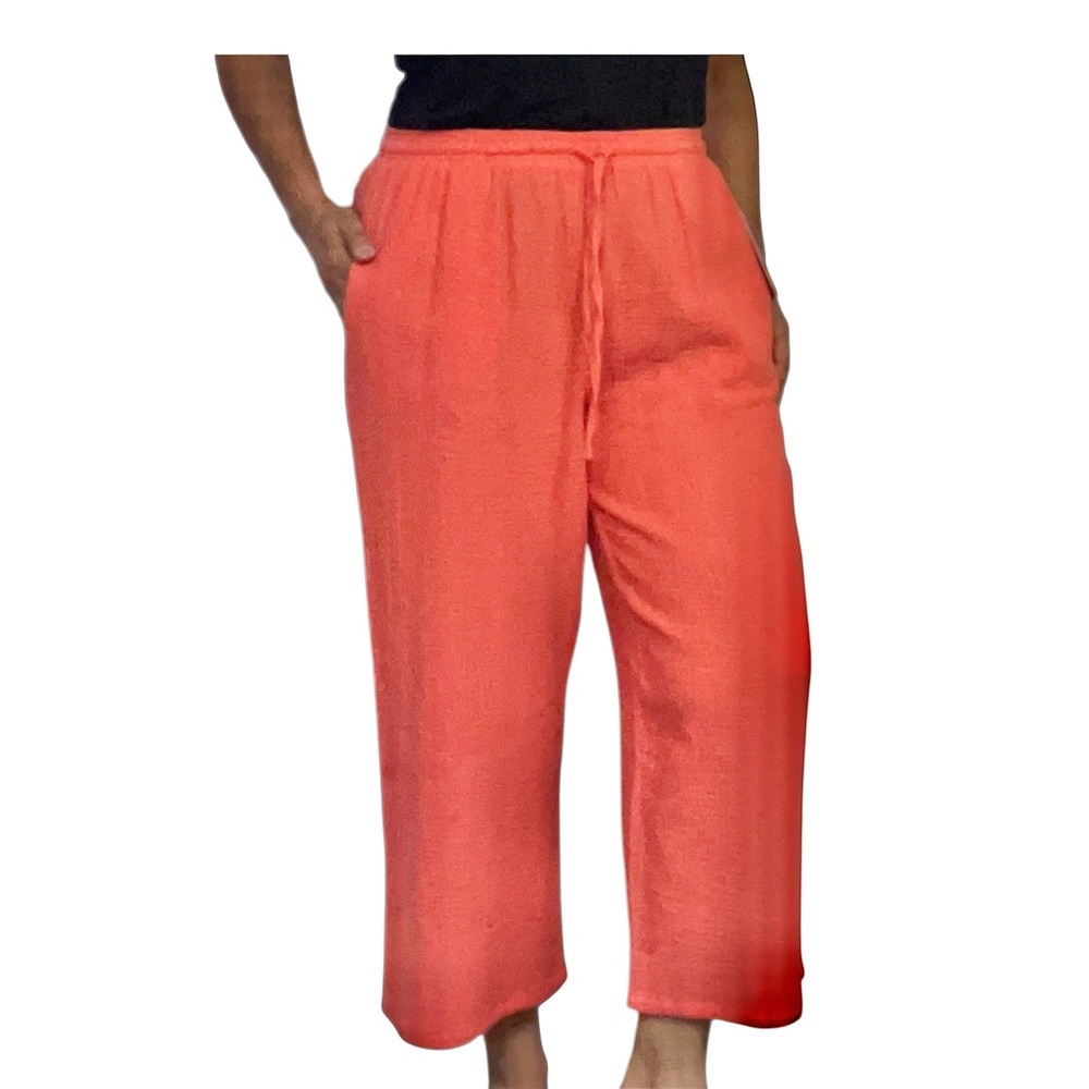 Nine West Women Coral Wide Leg PullOn Elastic Waistband Comfy Crop Pants Size L